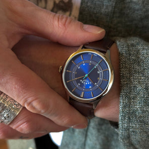 No.274 Swiss Made Quartz Steel and Navy on Brown Italian Leather