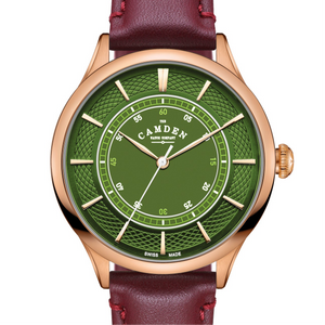 No.274 Swiss Made Quartz Rose Gold and Green on Oxblood Italian Leather