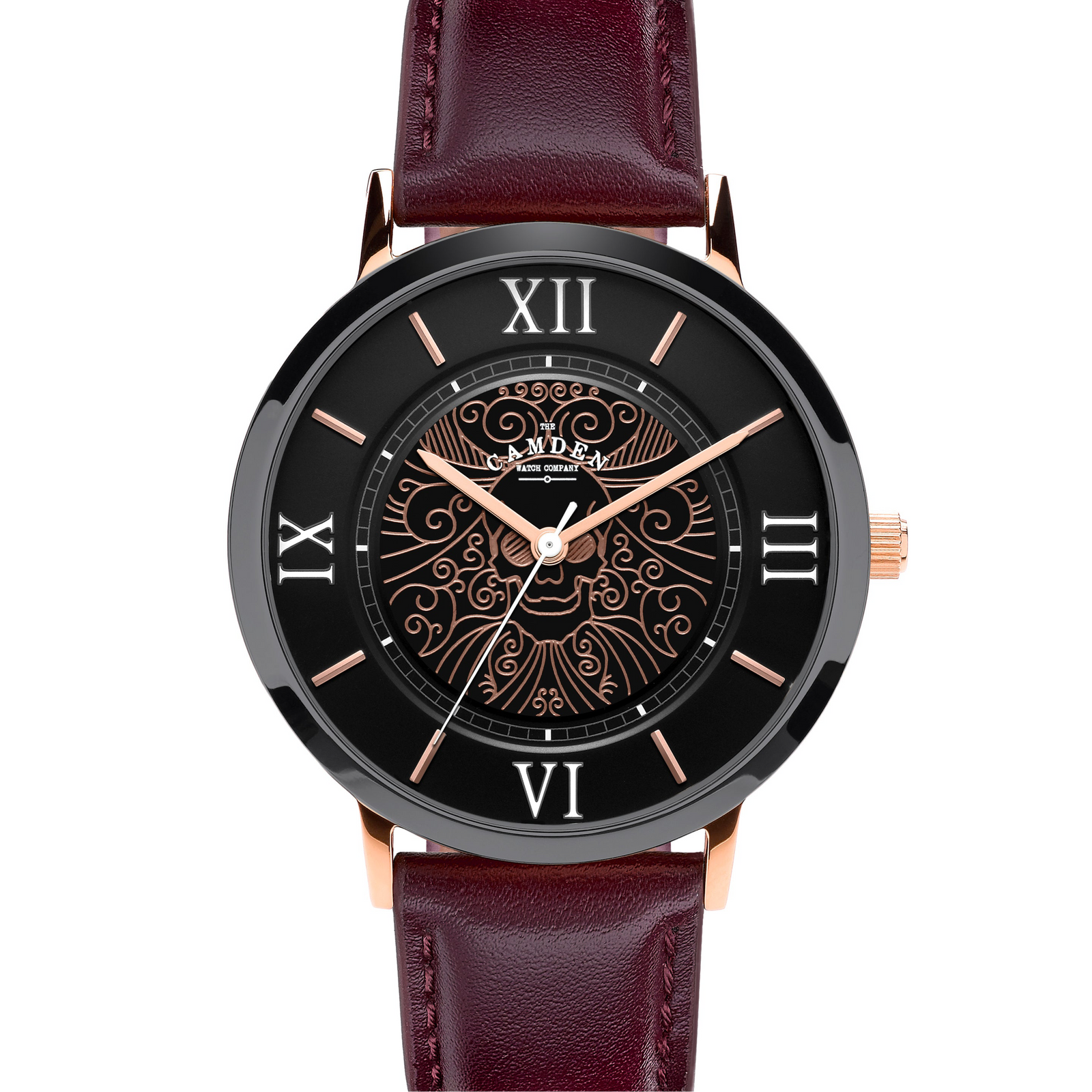 No.27 Memento Mori Black and Rose Gold on Oxblood Leather