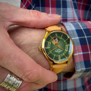 No.274 Open Heart Gold and Green on Tan Italian Leather