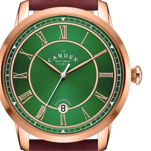 No.29 Automatic Rose Gold and Green on Oxblood Italian Leather