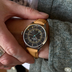 No.274 Swiss Made Steel and Black on Tan Italian Leather