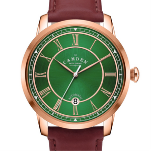 No.29 Automatic Rose Gold and Green on Oxblood Italian Leather
