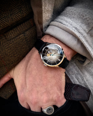 No.274 Open Heart Steel and Black on Black Italian Leather