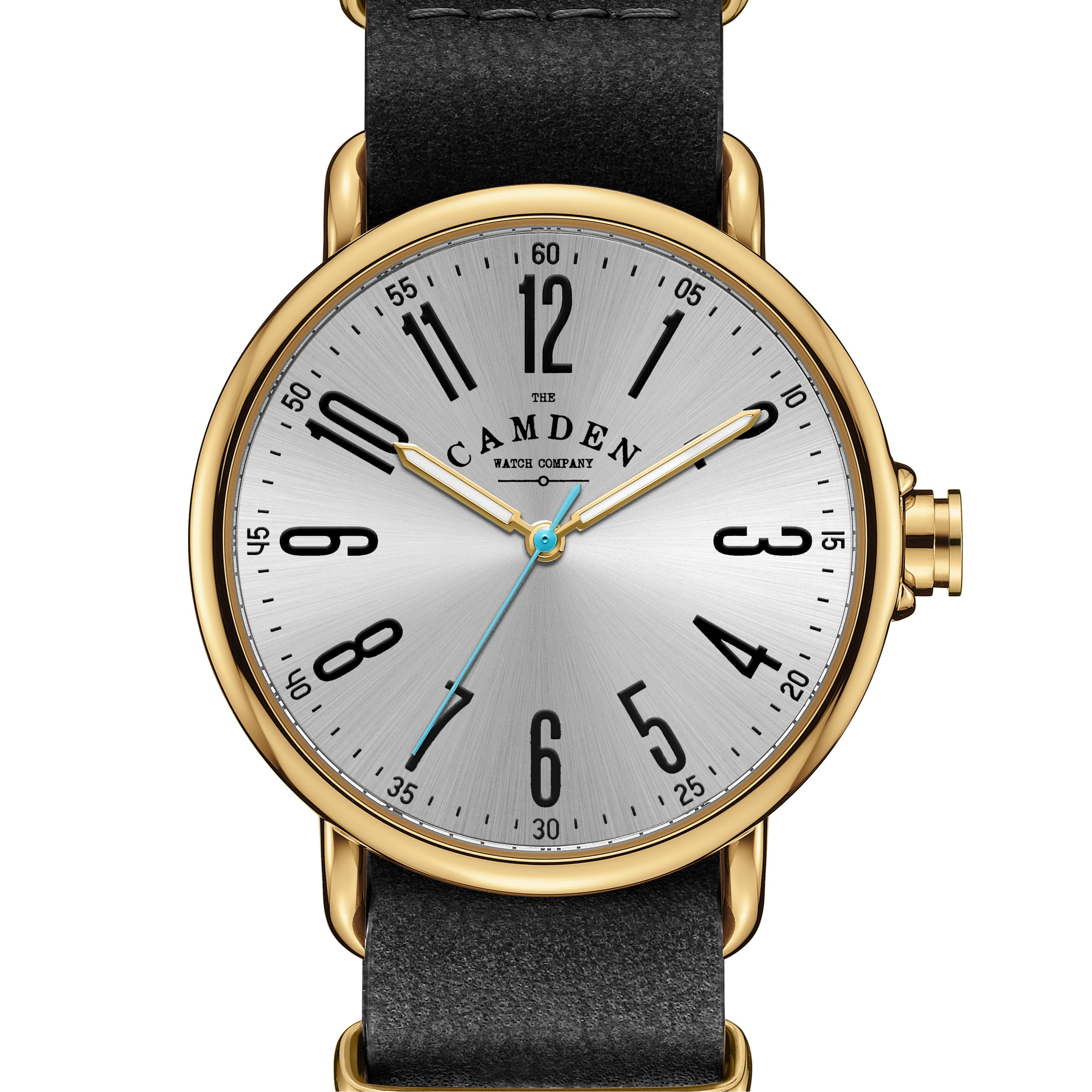 No.88 Unisex Black Leather Strap Watch with Gold Case & Silver
