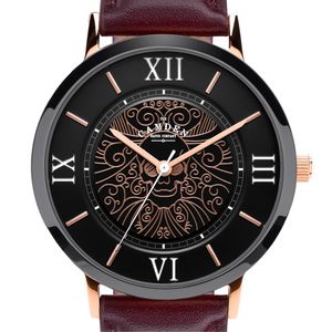 No.27 Memento Mori Black and Rose Gold on Oxblood Leather