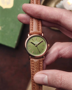 No.24 Rose Gold and Green on Tan Leather