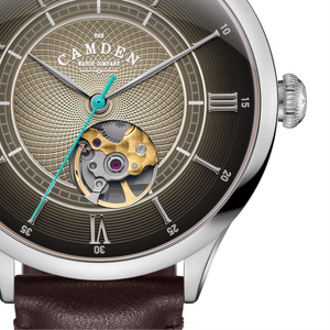 No.274 Open Heart Steel and Black on Brown Italian Leather