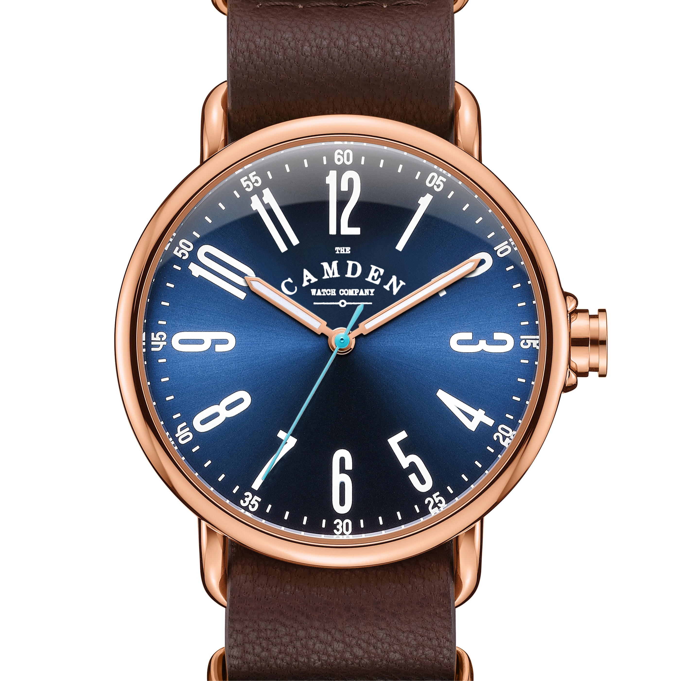 blue_rose様 No.88 Unisex Rose Gold Watch with Brown Leather Strap & Blue Dial