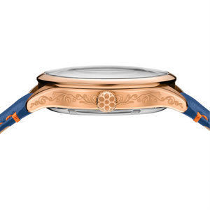 No.274 Open Heart Rose Gold and Blue on Blue Italian Leather