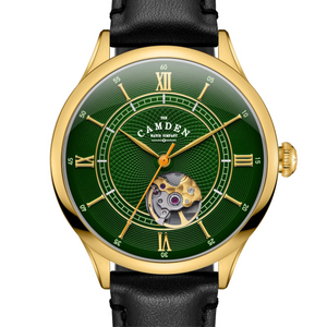 No.274 Open Heart Gold and Green on Black Italian Leather