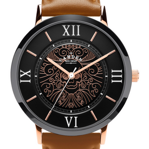 No.27 Memento Mori Black and Rose Gold on Tan Leather
