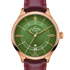 No.274 Swiss Automatic Rose Gold and Green on Oxblood Italian Leather