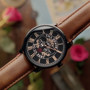 Till Death HIS AND HIS on a Tan Leather Strap