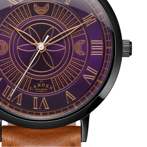 No.27 Witchcraft Black and Purple on a Tan Leather Strap