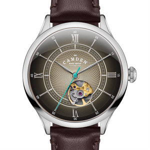 No.274 Open Heart Steel and Black on Brown Italian Leather