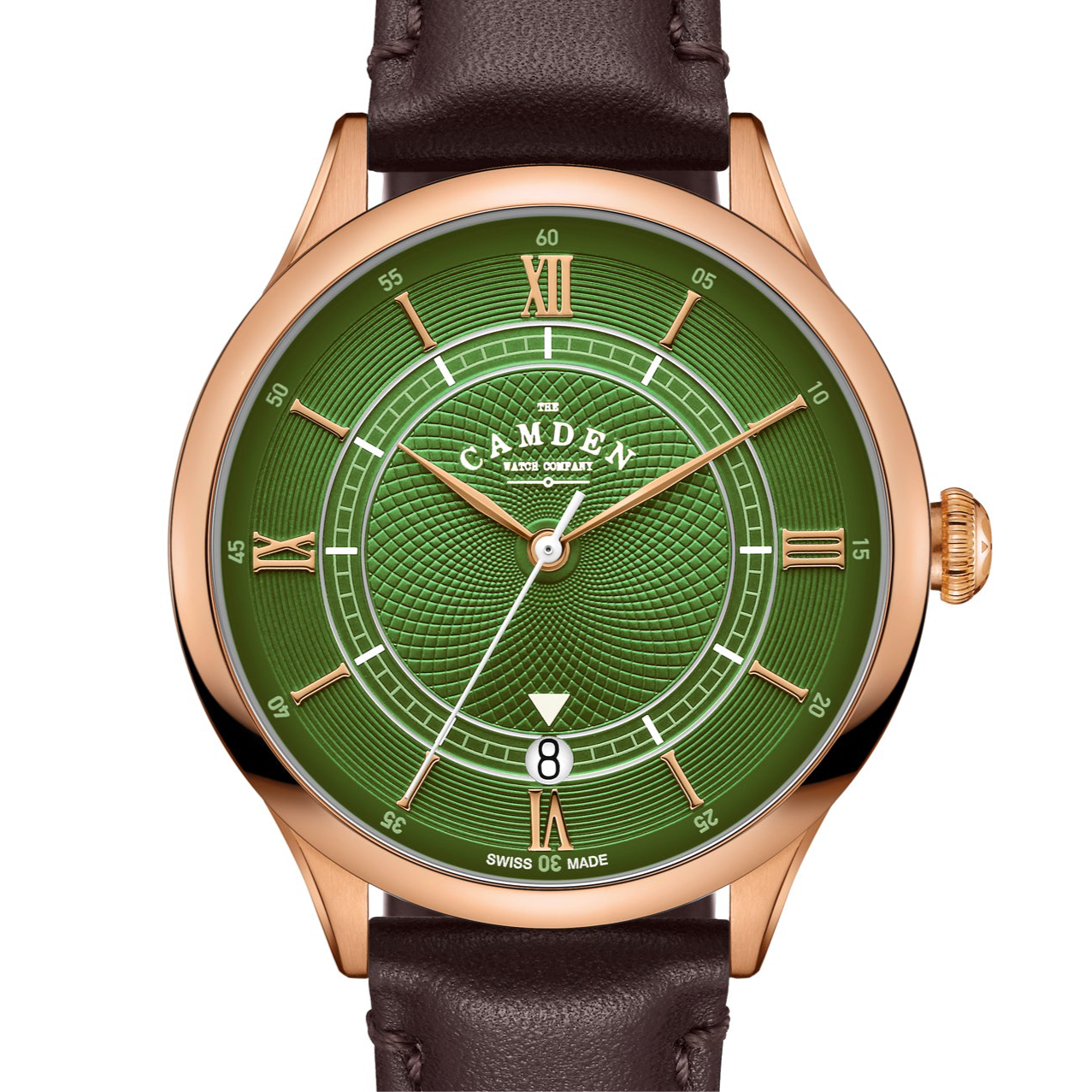 No.274 Swiss Automatic Rose gold and Green on Brown Italian Leather