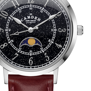 No.27 Moonphase Steel on Oxblood Leather