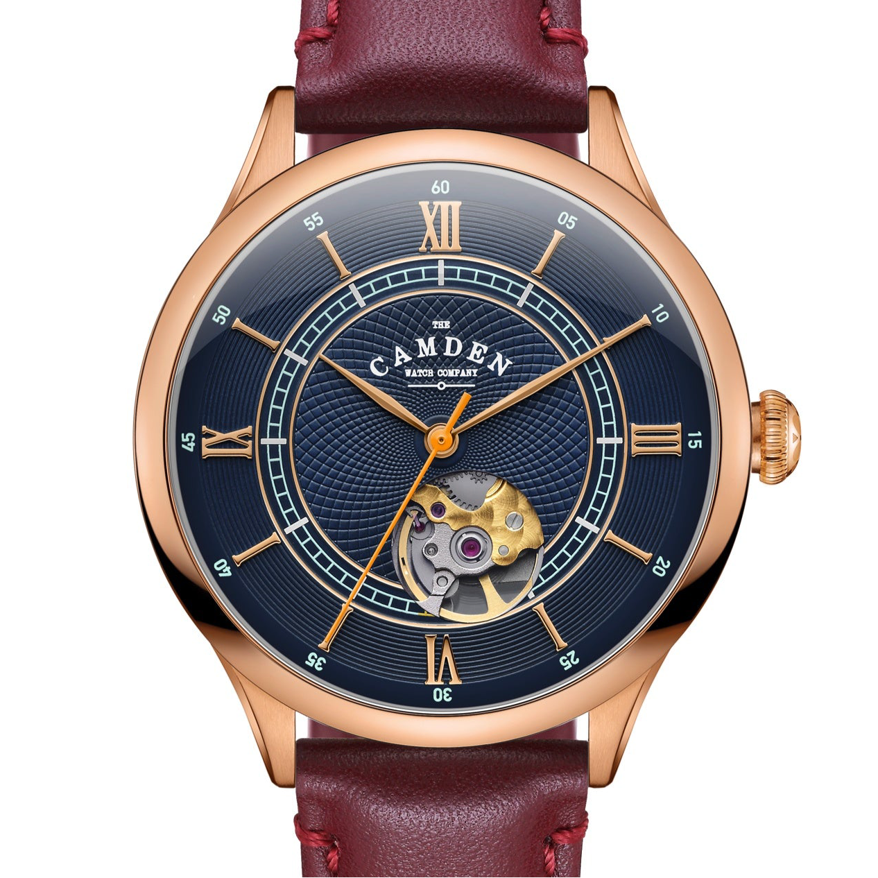 No.274 Open Heart Rose Gold and Blue on Oxblood Italian Leather