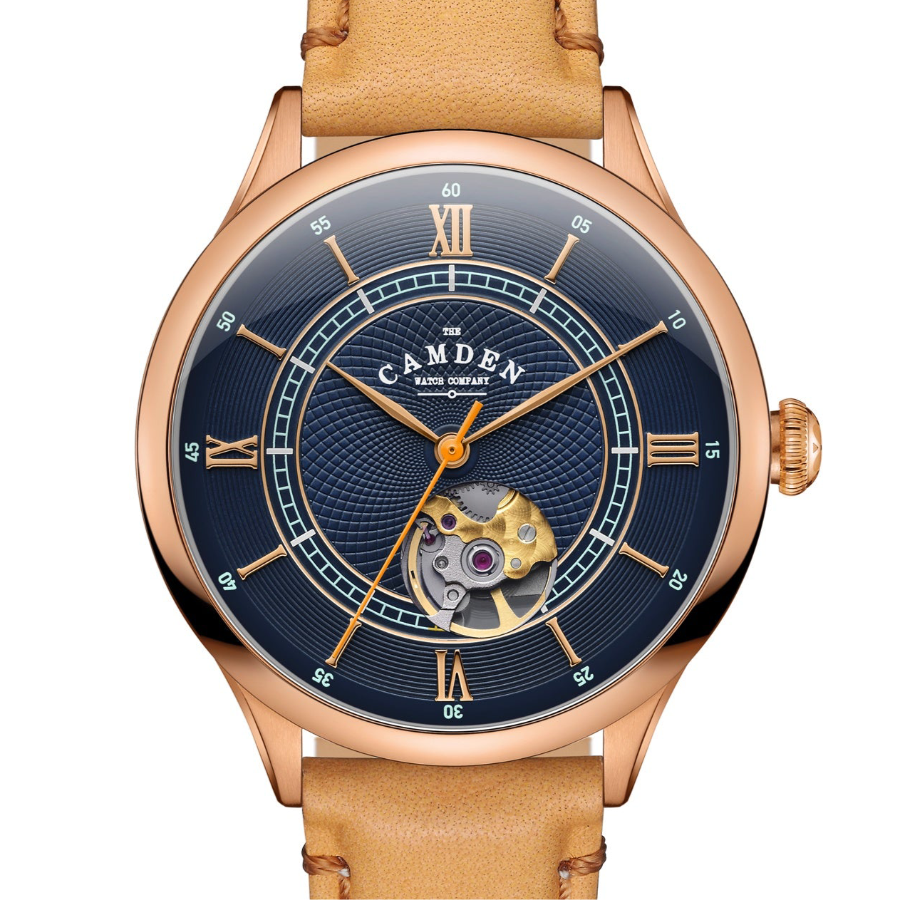 No.274 Open Heart Rose Gold and Blue on Tan Italian Leather