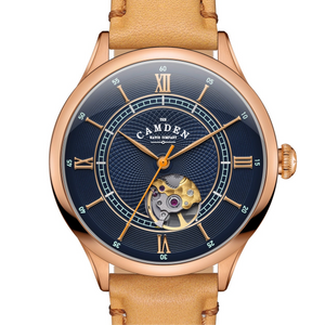 No.274 Open Heart Rose Gold and Blue on Tan Italian Leather