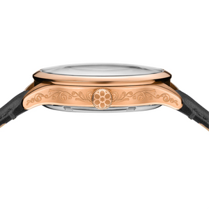 No.274 Open Heart Rose Gold and Purple on Black Italian Leather