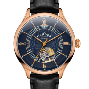 No.274 Open Heart Rose Gold and Blue on Black Italian Leather