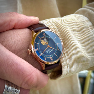 No.274 Open Heart Rose Gold and Blue on Brown Italian Leather