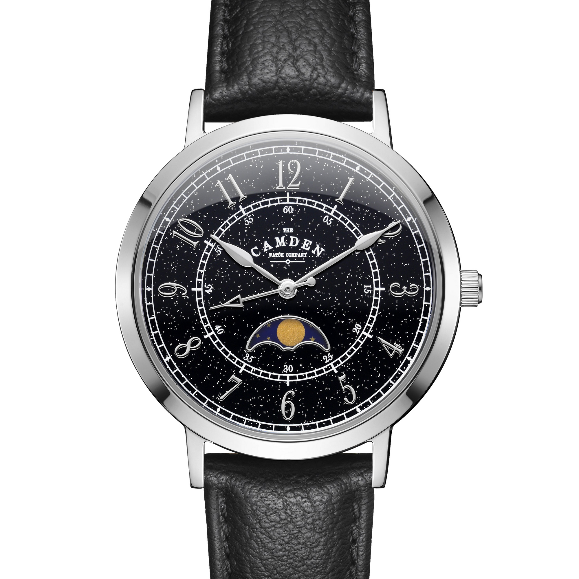 No.27 Moonphase Steel on Black Leather