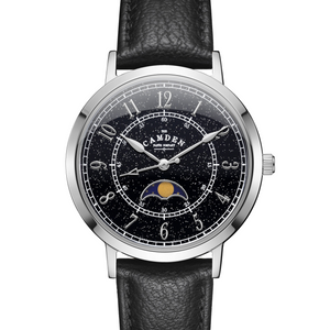 No.27 Moonphase Steel on Black Leather
