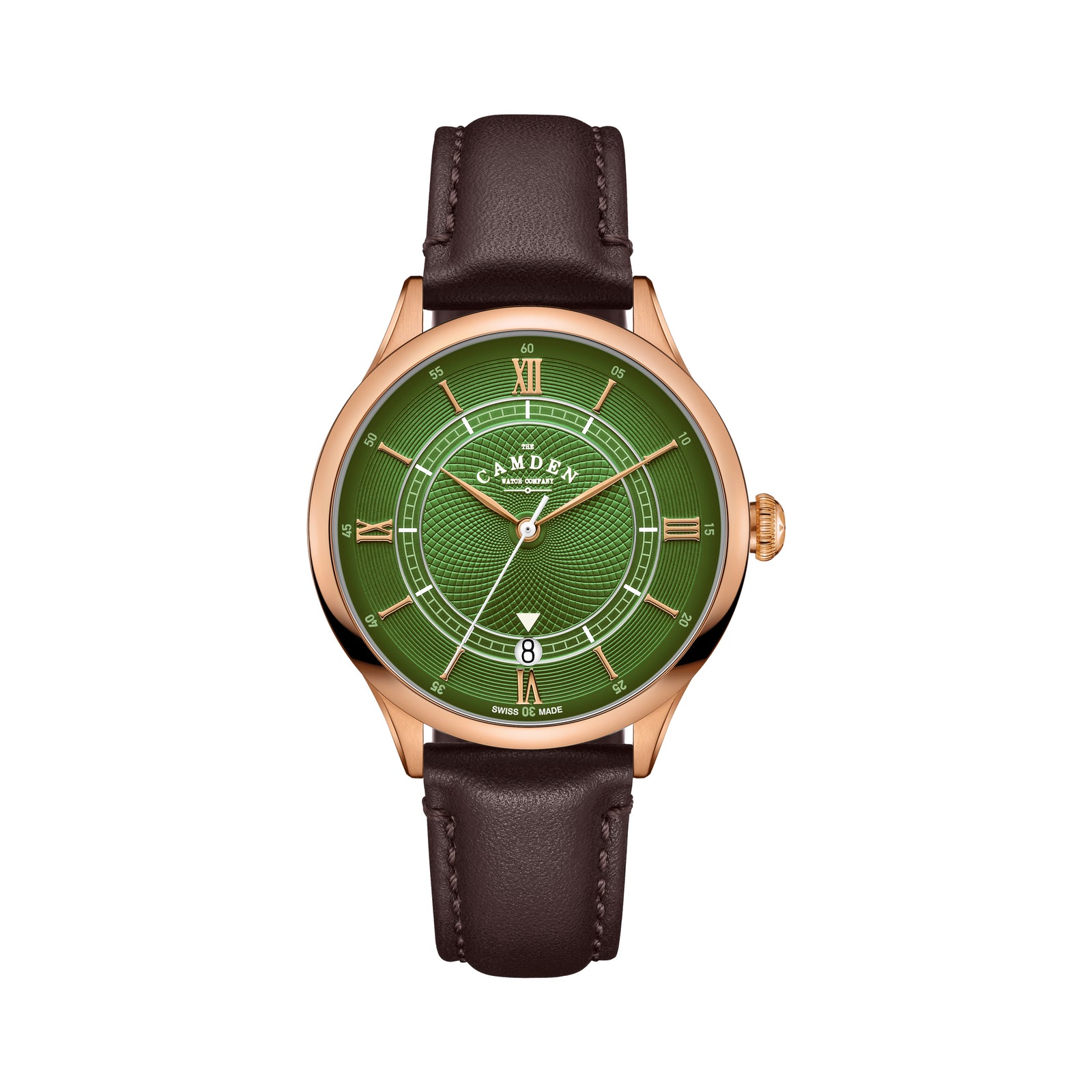 No.274 Swiss Automatic Rose gold and Green on Brown Italian Leather