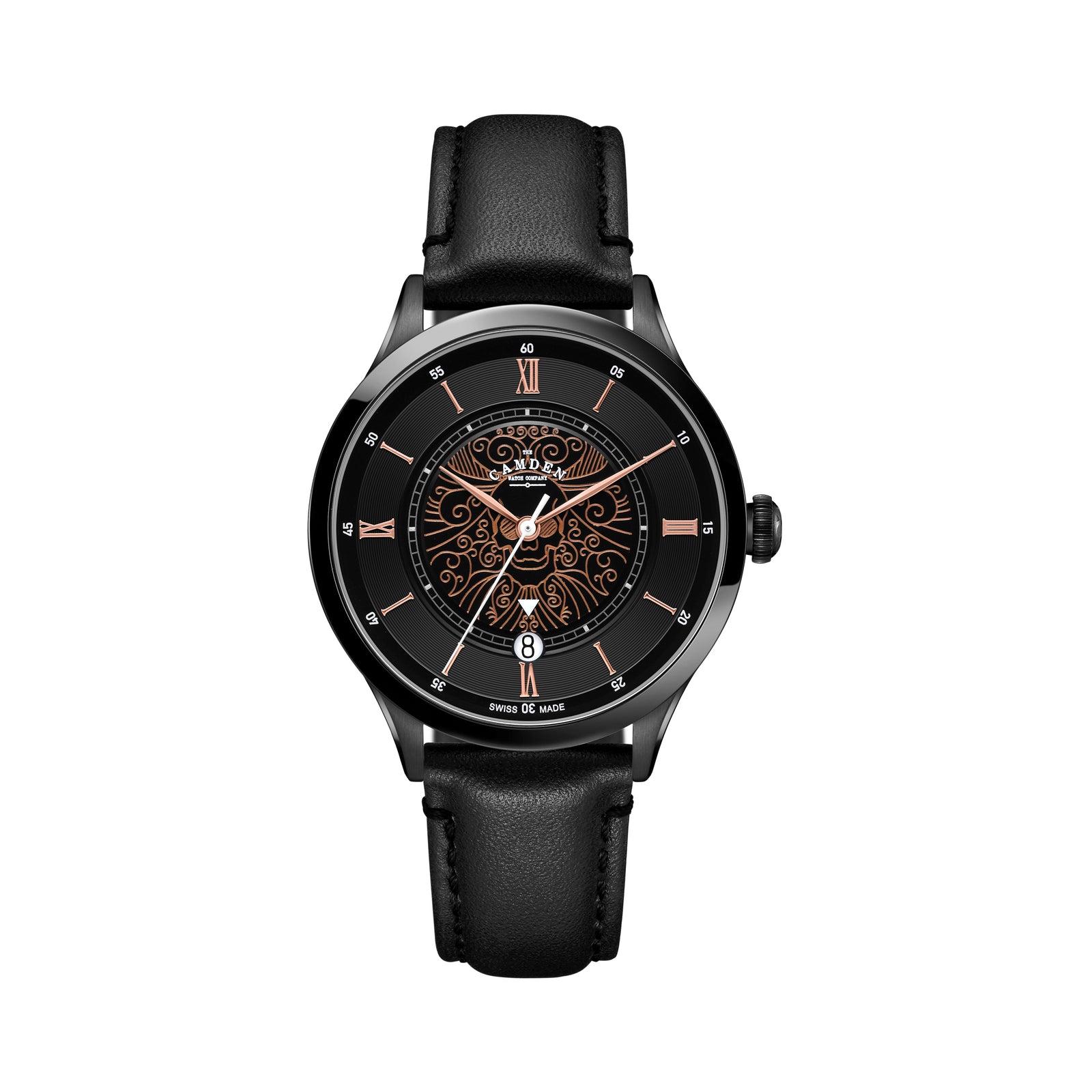 No.274 Swiss Automatic Memento Mori on Black Italian Leather
