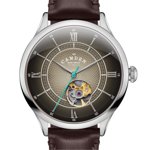 No.274 Open Heart Steel and Black on Brown Italian Leather