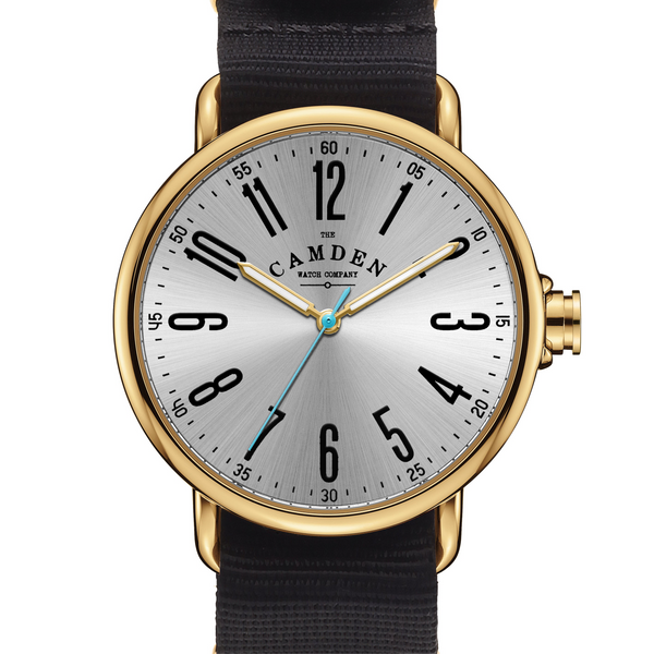 No.88 Unisex Black Nato Strap Watch with Gold Case & Silver Dial