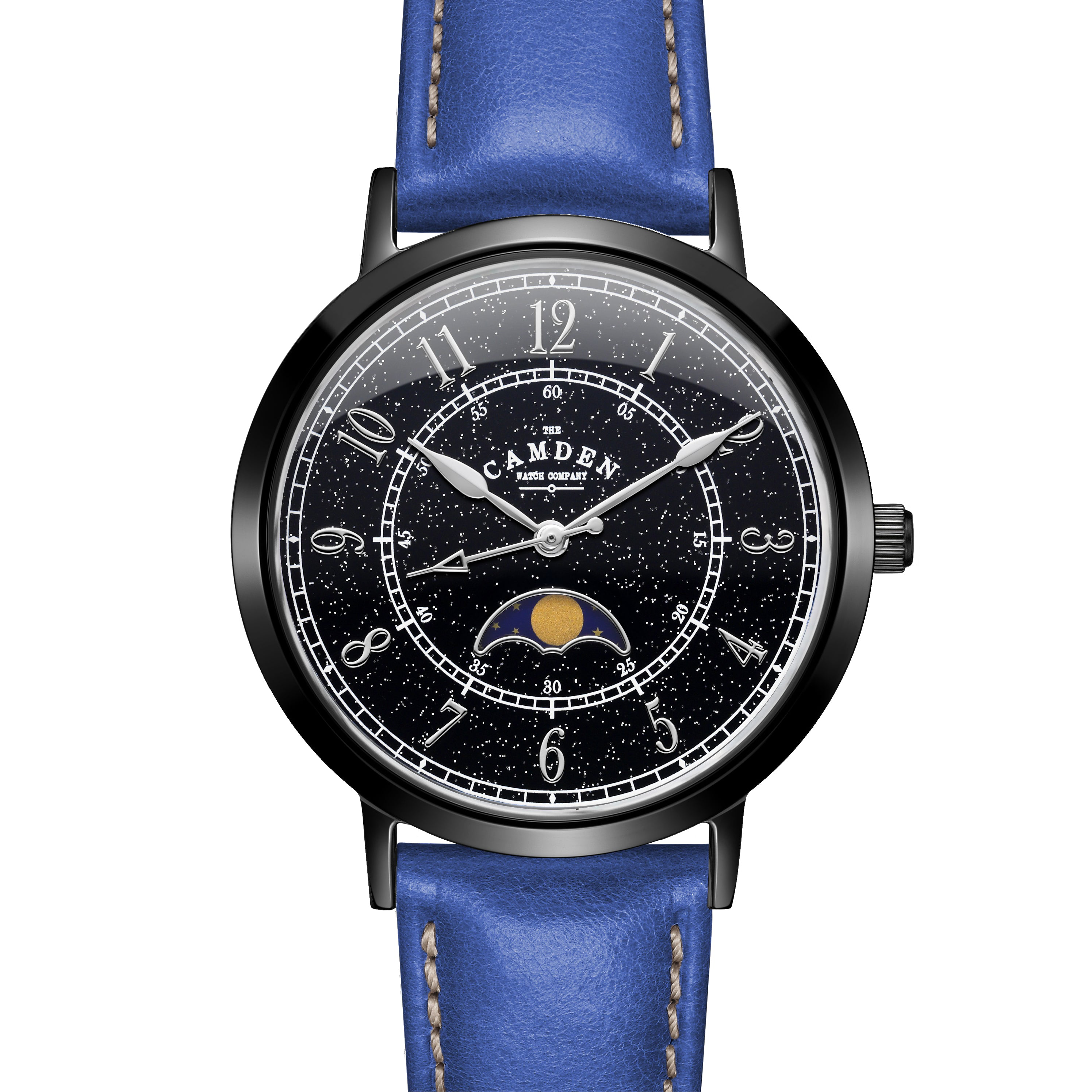 No.27 Moonphase Black on Navy Leather - The Camden Watch Company
