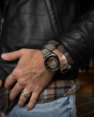 No.274 Open Heart Steel and Black on Mesh