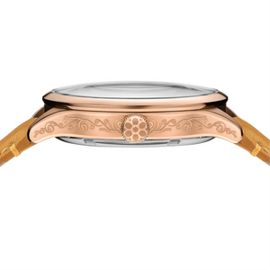 No.274 Open Heart Rose Gold and purple on Tan Italian Leather