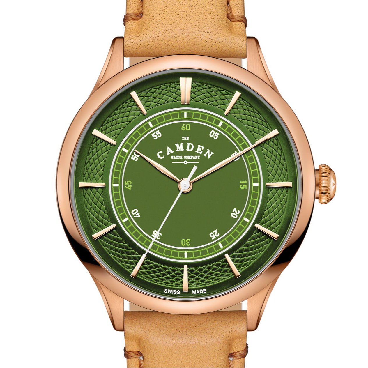 No.274 Swiss Made Quartz Rose Gold and Green on Tan Italian Leather