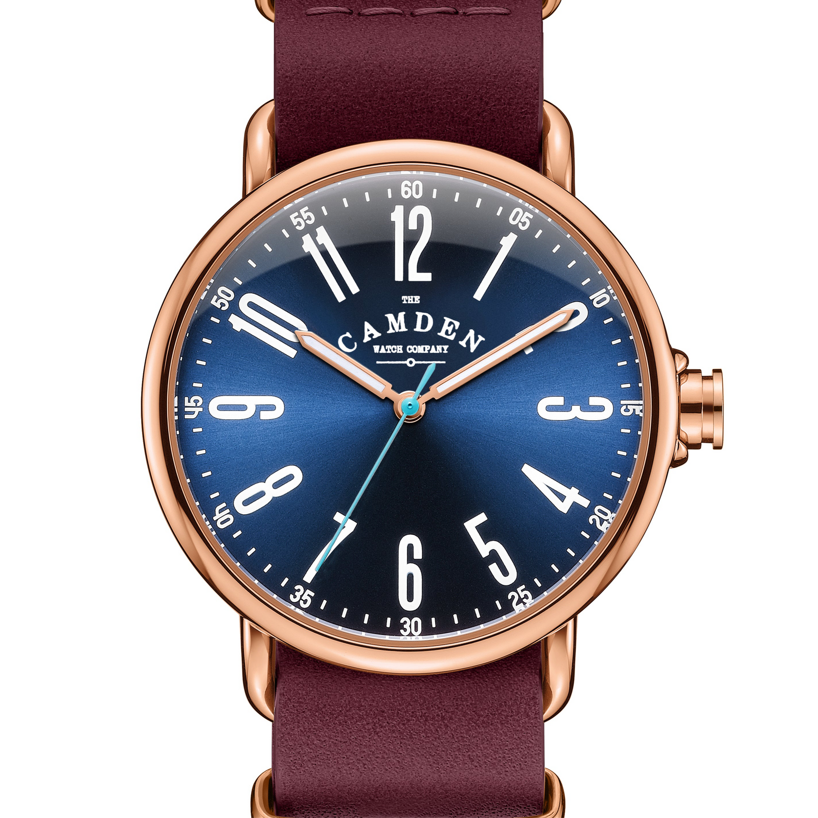 No.88 Rose Gold and Navy on Oxblood Leather