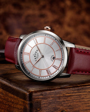 No.29 Automatic Steel and Rose Gold on Oxblood Italian Leather