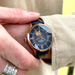 No.274 Open Heart Rose Gold and Blue on Blue Italian Leather