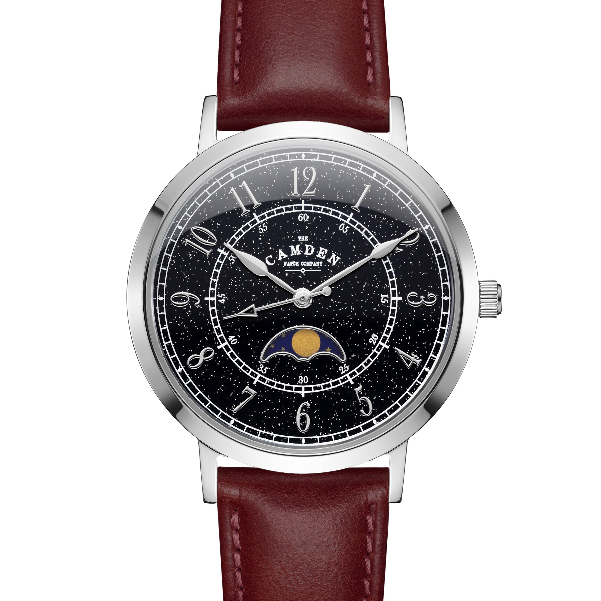 No.27 Moonphase Steel on Oxblood Leather