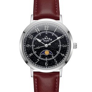 No.27 Moonphase Steel on Oxblood Leather