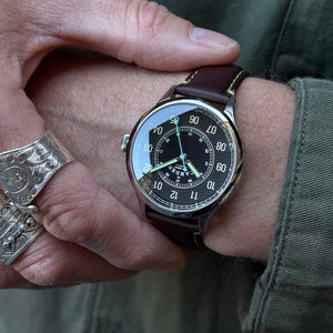 No.274 Type II Swiss Made Quartz Steel and Black on Brown and Green Italian Leather
