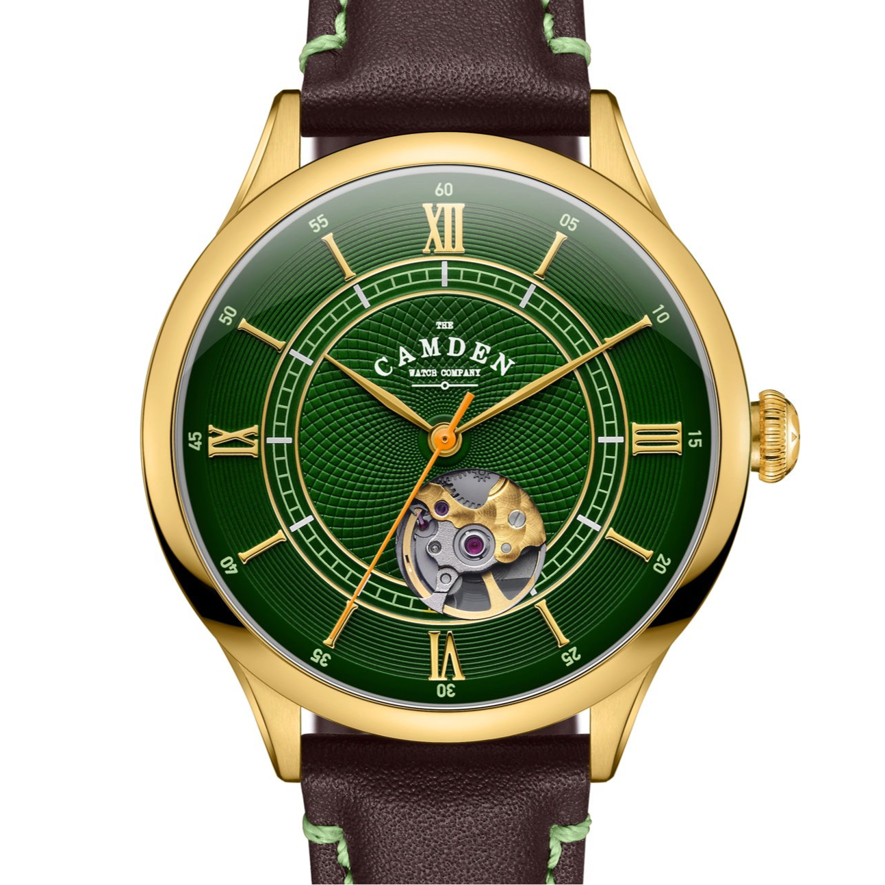 No.274 Open Heart Gold and Green on Brown Italian Leather