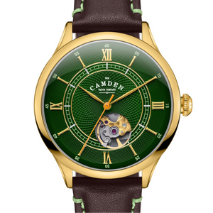 No.274 Open Heart Gold and Green on Brown Italian Leather