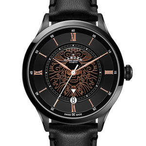 No.274 Swiss Automatic Memento Mori on Black Italian Leather