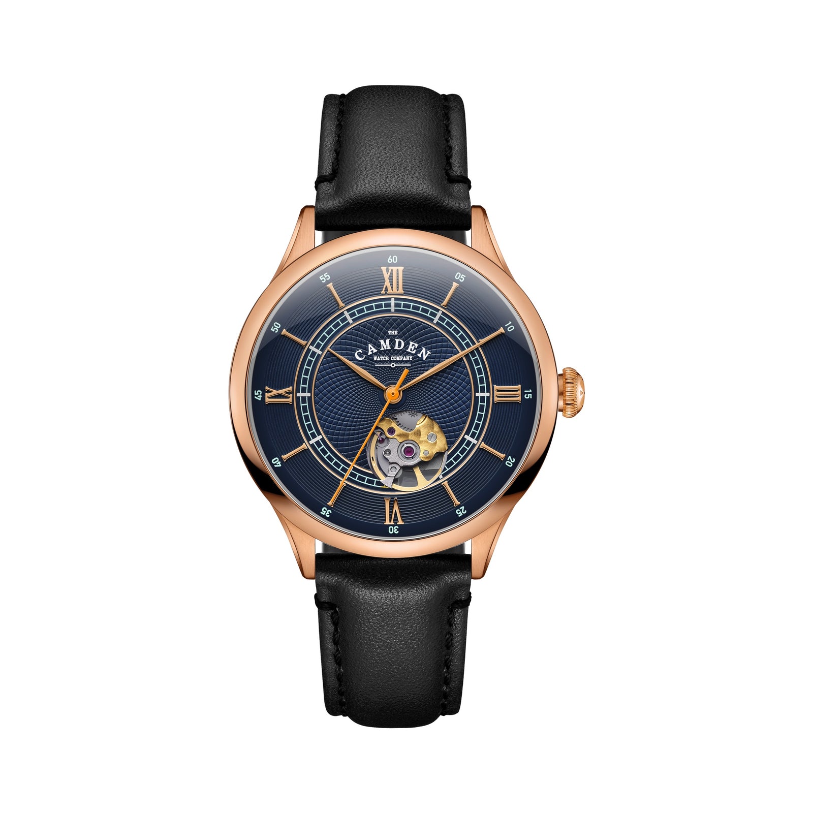 No.274 Open Heart Rose Gold and Blue on Black Italian Leather