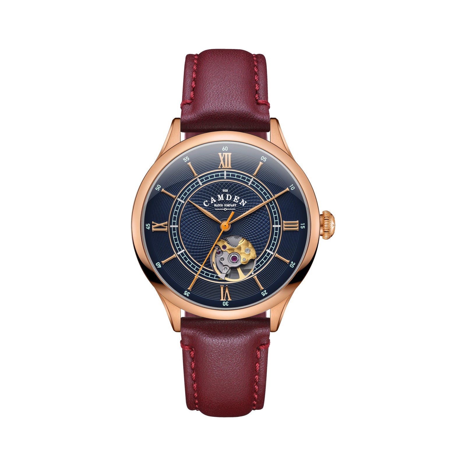 No.274 Open Heart Rose Gold and Blue on Oxblood Italian Leather