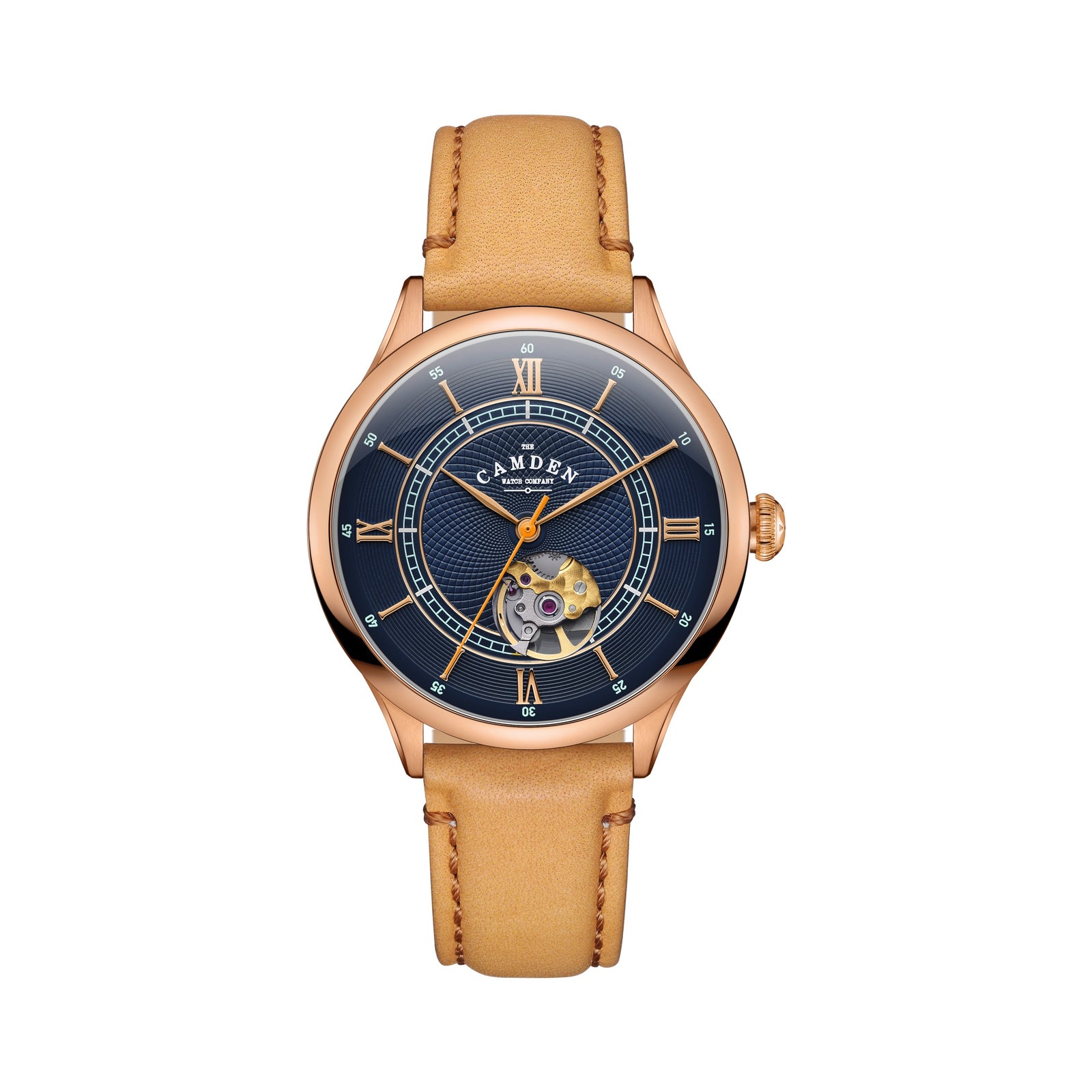 No.274 Open Heart Rose Gold and Blue on Tan Italian Leather